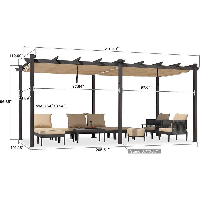 PURPLE LEAF Gazebo Outdoor Retractable Modern Yard Metal Grape Trellis Pergola with Canopy.
