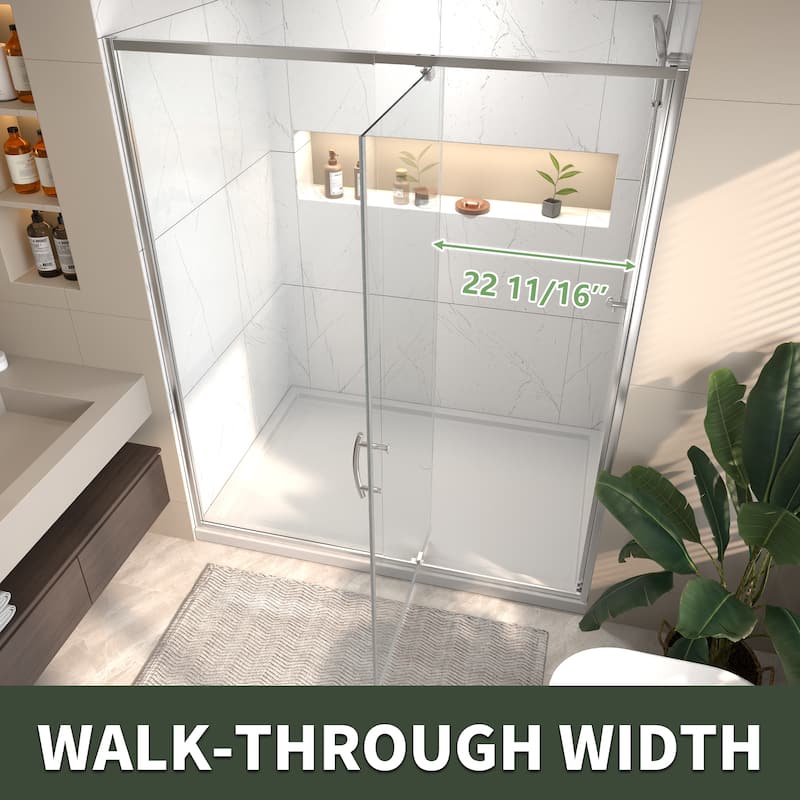 Modland 56-60''W x 71''H Pivot Frame Sliding Shower Door with 1/4"(6mm) Clear SGCC Tempered Glass, Black/Nickel/Chrome