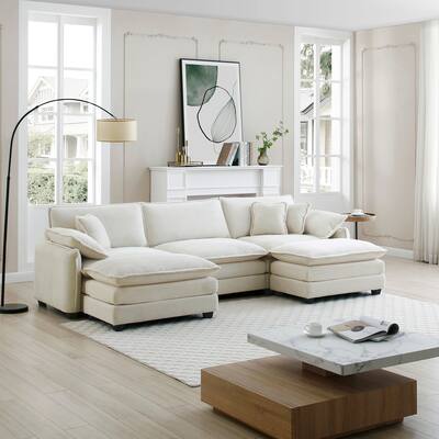 Corduroy U-shaped Sectional Sofa with Ottoman