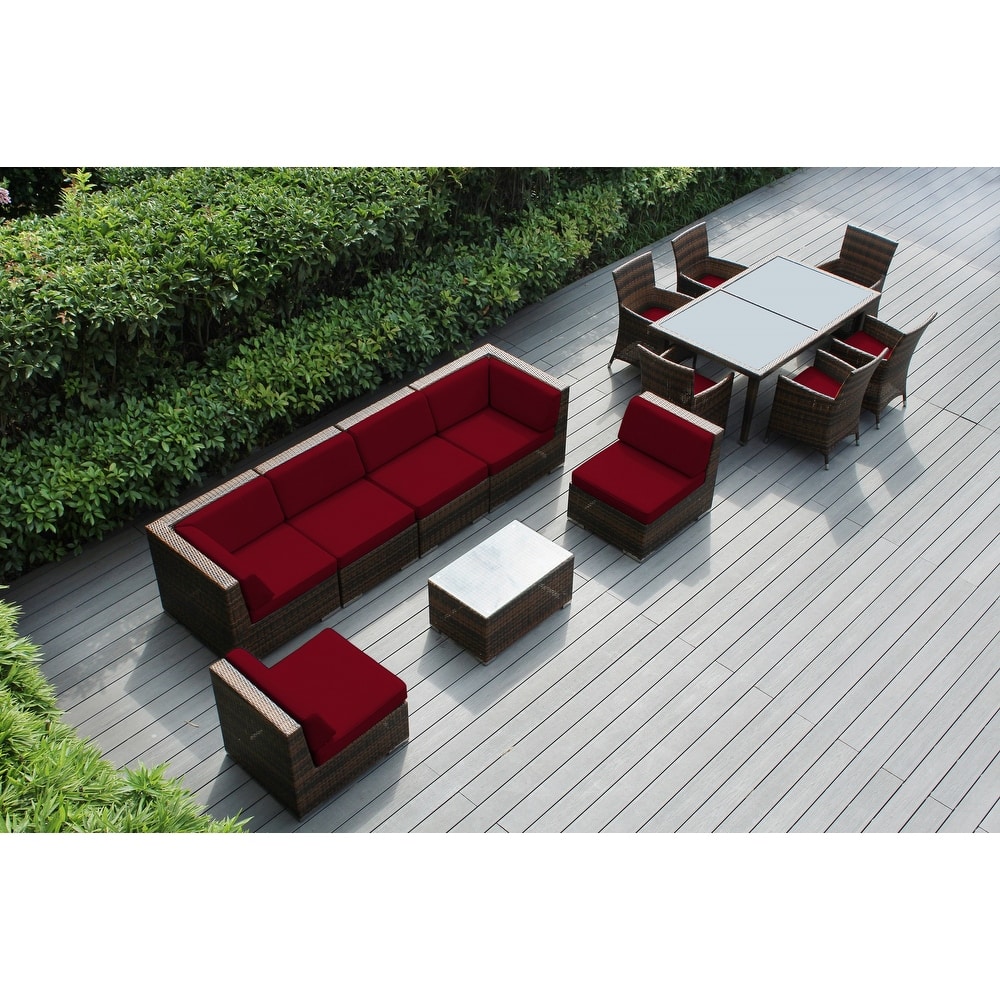 Ohana Outdoor Patio 14 Piece Mixed Brown Wicker Sofa and Dining Set