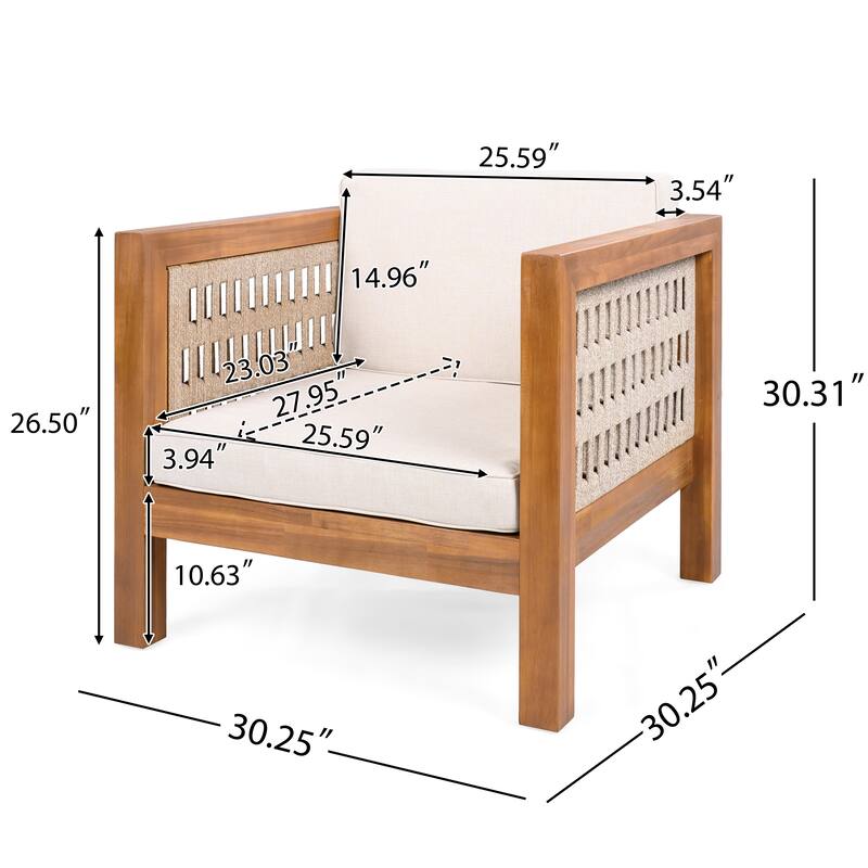 Oana Outdoor Acacia Wood Club Chair with Cushion by Christopher Knight Home