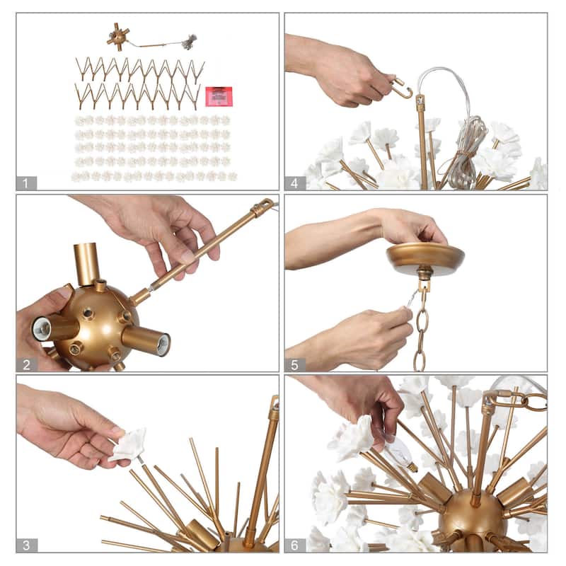 Modern Glam 6-Light Unique Globe Flower Chandelier Ambiance Ceramic Kitchen Island Pendant for Dining Room - D 18''