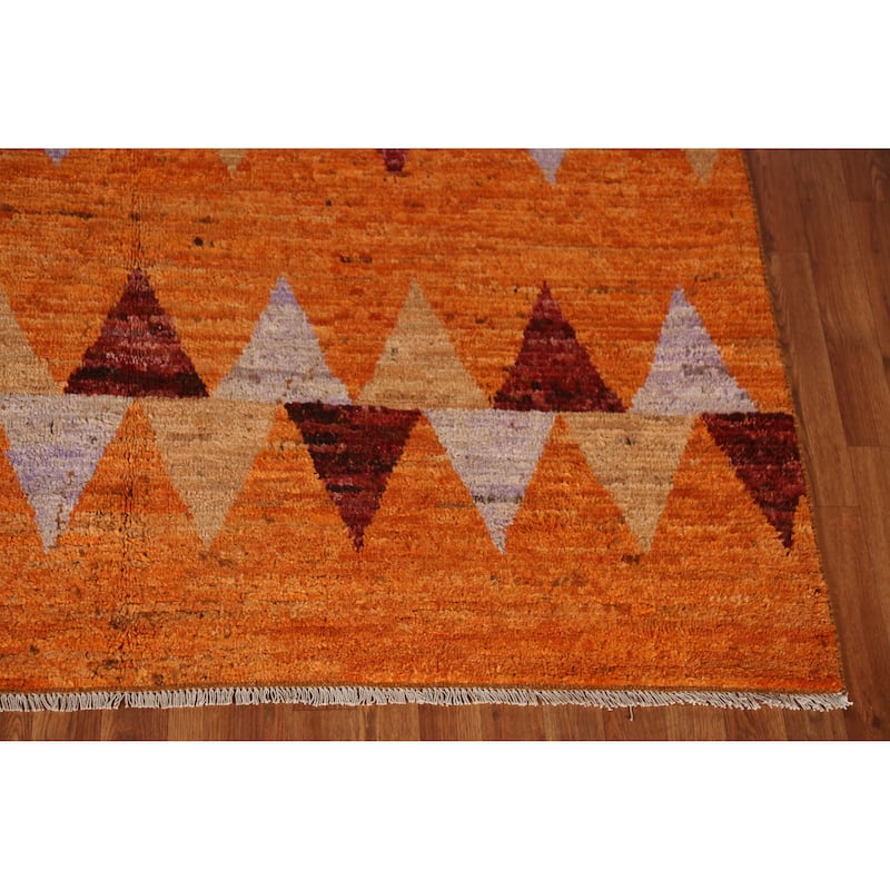 Tribal Orange Geometric Moroccan Area Rug Handmade Wool Carpet - 6'5" x 9'8"