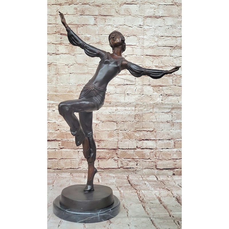 Chiparus Art Deco Dancer – Vibrant Patina Bronze Sculpture On Marble Base