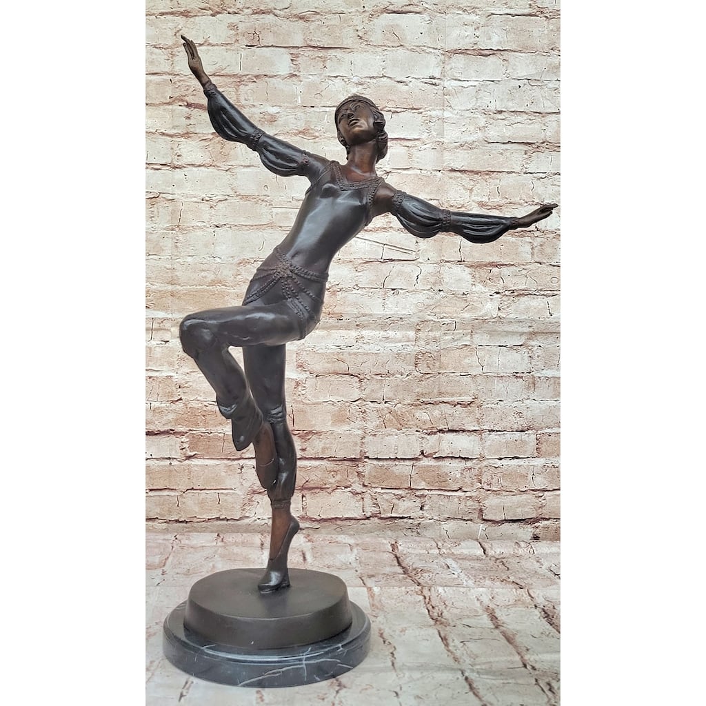 Chiparus Art Deco Dancer – Vibrant Patina Bronze Sculpture On Marble Base