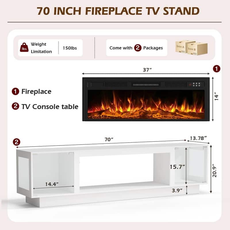 BOSSIN 80" Fireplace TV Stand with Adjustable LED Lights, Modern Entertainment Center with Glass Door Storage Cabinet, Black