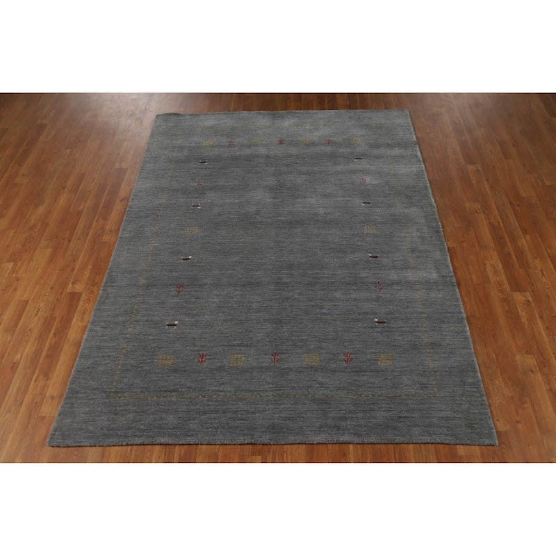Hand Knotted Oriental 100% Wool Carpet Tribal Animal Pictorial Greys & Charcoal Gabbeh Area Rug - 7' 9'' X 5' 9''
