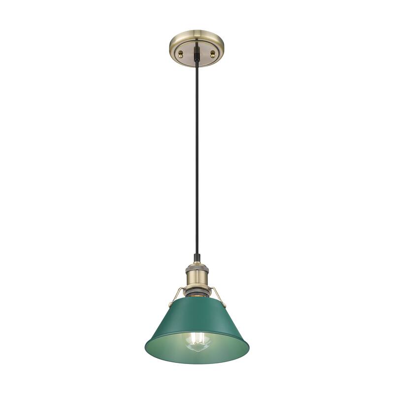 Yep by Golden Lighting Orwell 1-light 8in Pendant in Aged Brass and Pine Green shade - Small Pendant - 7"
