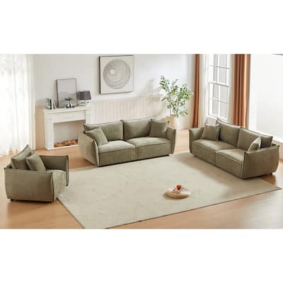 3-Piece Linen Modular Sofa Set (3+3+1) with Wood Frame & 5 Pillows