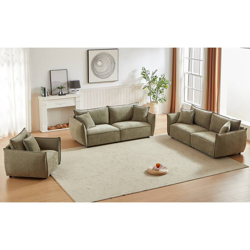 Spacious Convertible Sleeper Sofa with Chaise and Ottoman Bench, Modular Couch Set