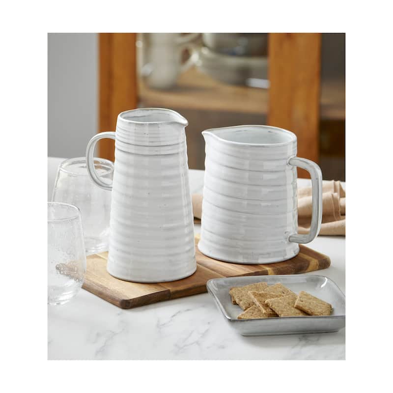 Farmhouse Milk Reactive Glazed Stoneware Water Beverage Pitcher, 40 oz.