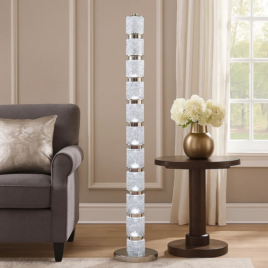 Siri 47 Inch Floor Lamp with LED Glass Shade, Metal Base, Nickel Finish