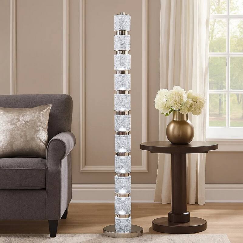 Siri 47 Inch Floor Lamp with LED Glass Shade, Metal Base, Nickel Finish