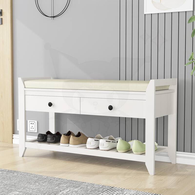 Shoe Rack with Cushioned Seat and Drawers