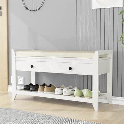 Shoe Rack with Cushioned Seat and Drawers