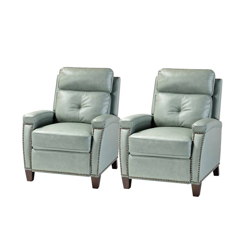 Gaspar Mid-Century Modern Genuine Leather Pushback Recliner with Wood legs Set of 2 by HULALA HOME