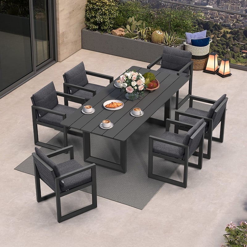 PURPLE LEAF Caesar Outdoor Dining Set Aluminum Luxury Patio Furniture with Olifen Removable Thick Cushion and Pillow-Grey - N/A - 7-Piece（220）