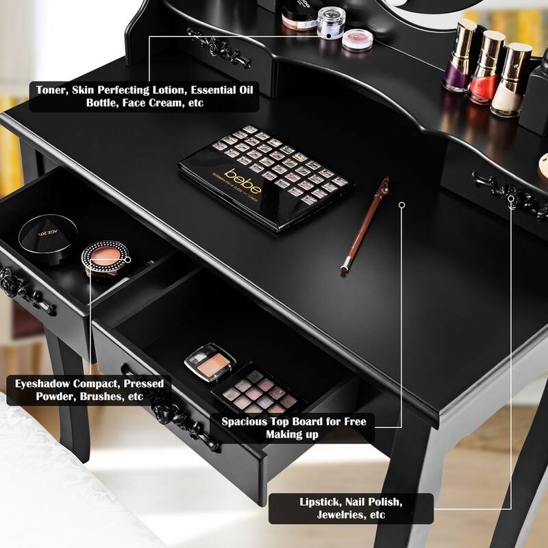 Gymax Makeup Vanity Dressing Table Set w/10 Dimmable Bulbs Cushioned - See Details