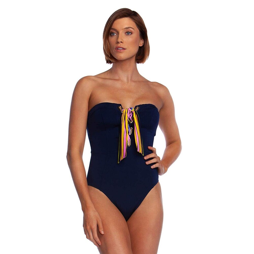 Shop Trina Turk Women S Bandeau One Piece Swimsuit Black Zebra Size 8 0 8 On Sale Overstock 28905405