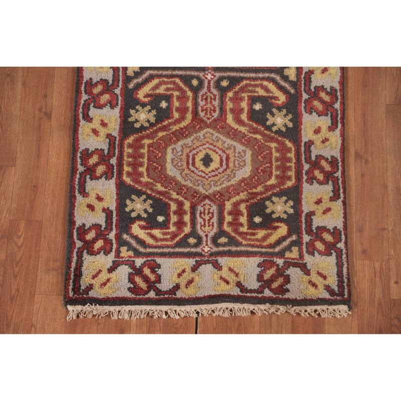 Kazak Runner Rug Handmade Oriental Grey Wool Carpet - 2'5"x 9'10"