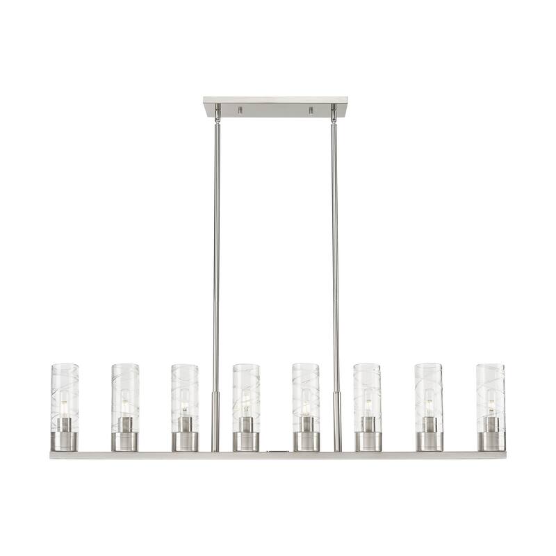 Innovations Lighting Downtown Urban - Boreas - 6 Light 48" Stem Hung Island Light with 8" Shades - Deco Swirl/Satin Nickel