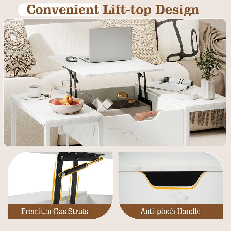 Gymax Lift-Top Coffee Table w/ Hidden Storage & Heavy-Duty Metal Frame