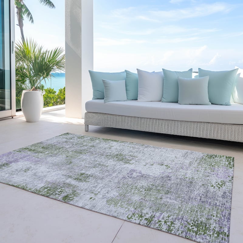 Machine Washable Indoor/ Outdoor Chantille Abstract Modern Rug - Olive - 9' x 12'