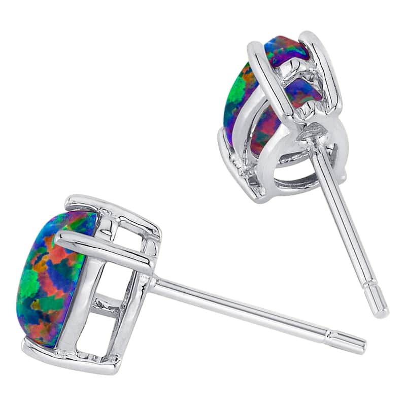 14k White Gold Black Opal Stud Earrings 1 ct Pear Shape