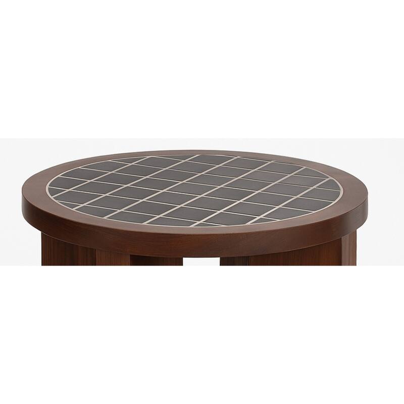 Tiles Top Round Wooden End Table - 17.75" - Brown
