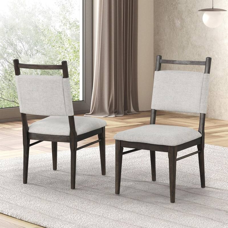 Modern Upholstered Side Chairs Set Dark Walnut Finish