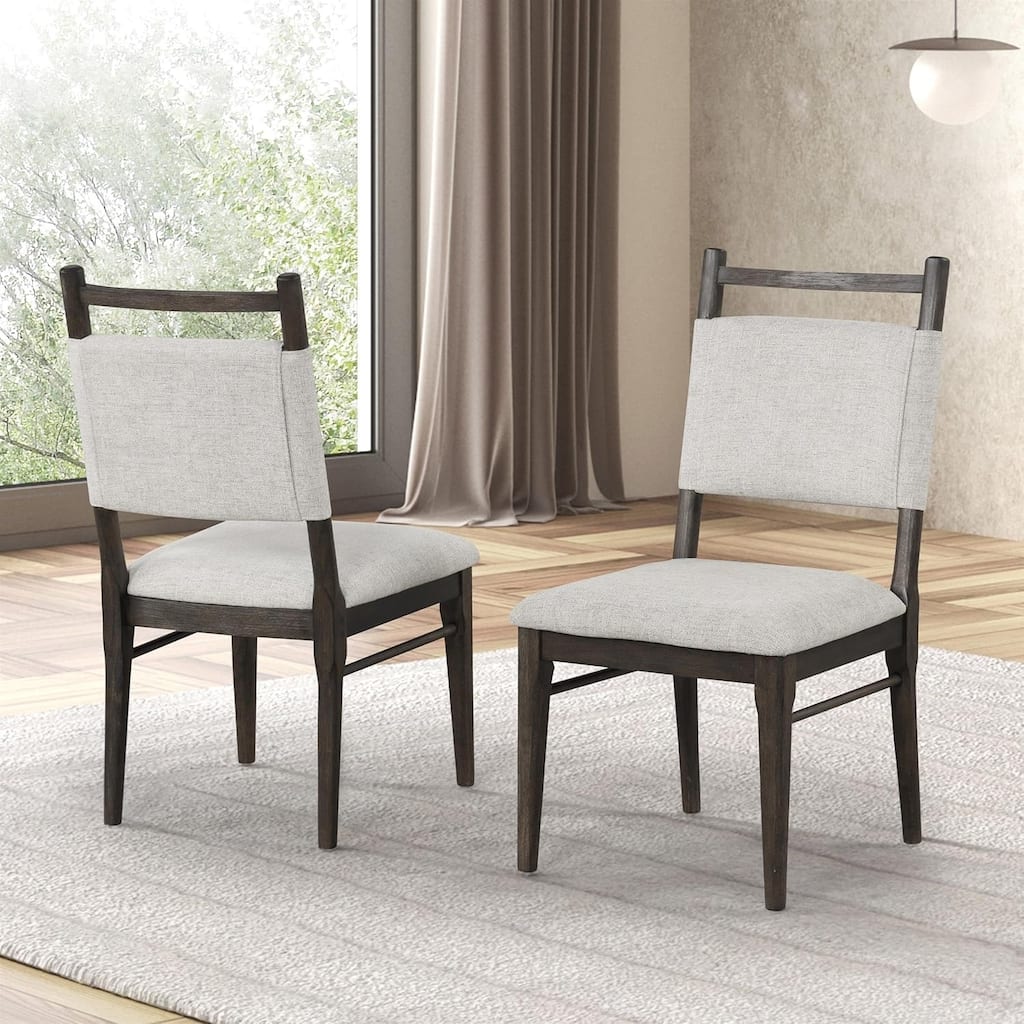 Modern Upholstered Side Chairs Set Dark Walnut Finish
