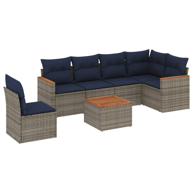 vidaXL Patio Sofa Set with Cushions Outdoor Conversation Furniture Poly Rattan - 24.4x 24.4x 27.2