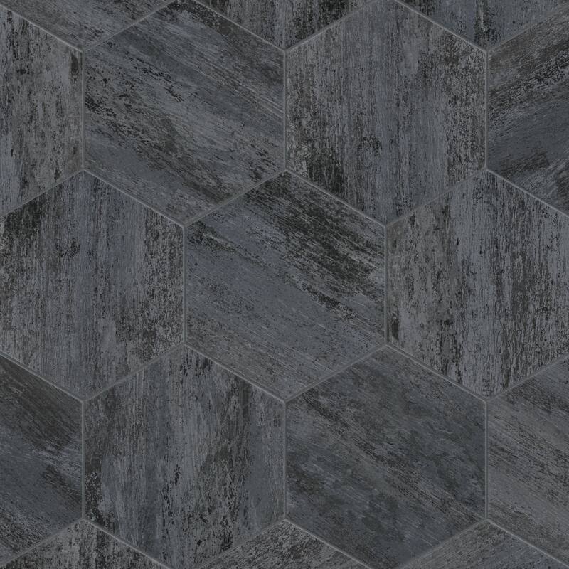 Merola Tile Cassis Hex Black 8-5/8" x 9-7/8" Porcelain Floor and Wall Tile