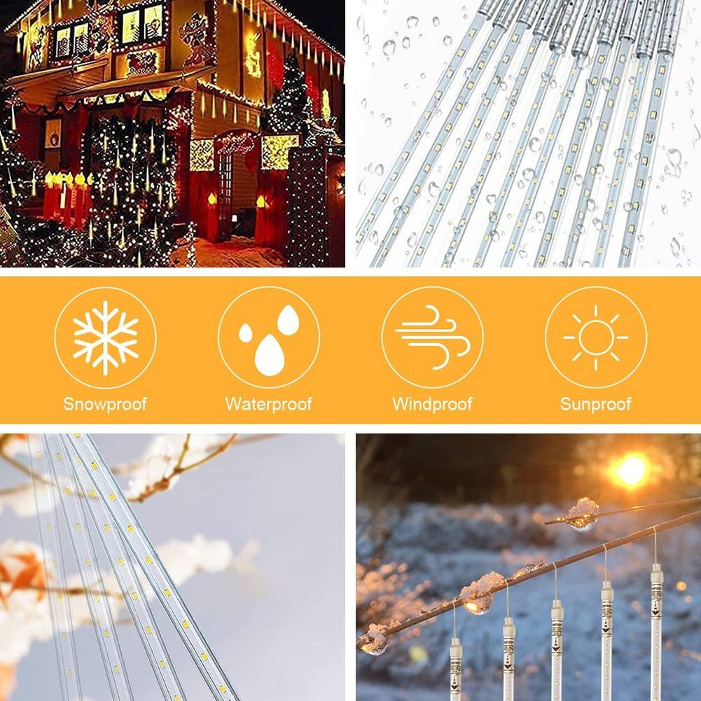 Meteor Shower Rain Lights 10 Tube Xmas Snowfall Outdoor Light Bed