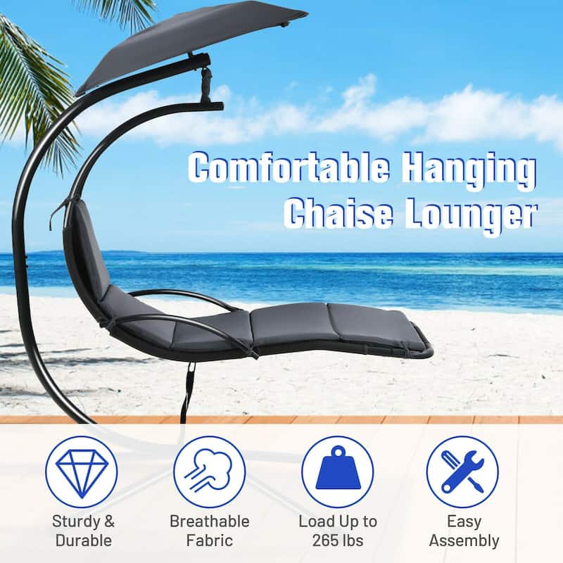 Patio Hanging Hammock Chaise Lounge Chair with Canopy Cushion for Outdoors - 47'' x 70'' x 82'' (L x W x H)