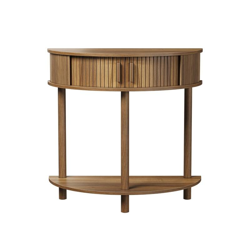 31.5-Inch Grooved Half-Moon Console Table for Modern Entryways and Farmhouse Living Room Decor