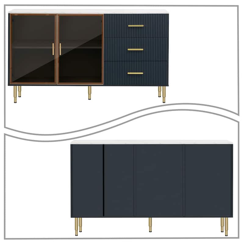 Modern Stylish Wooden Sideboard with 2 Amber-yellow Tempered Glass Doors
