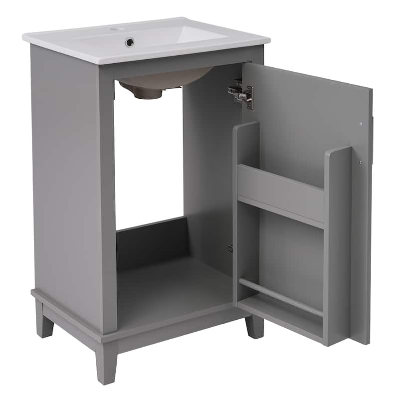 Bathroom Vanity with Sink, Small Bathroom Cabinet with Storage Racks, Single Basin Vanity Set with Soft-Close Door