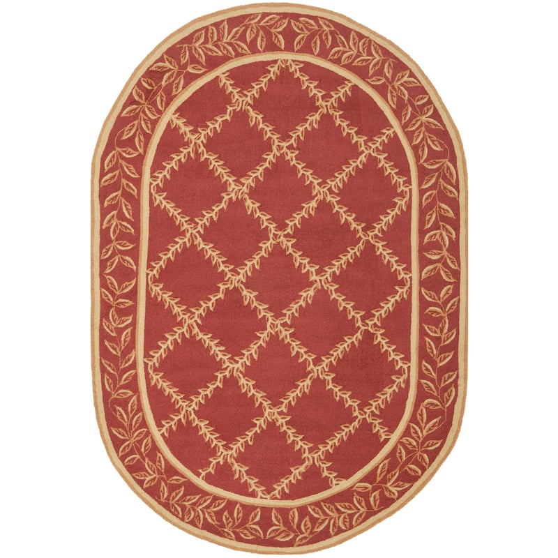 SAFAVIEH Handmade Chelsea Sunstripe Trellis French Country Wool Rug - 7'6" x 9'6" Oval - Rust/Gold