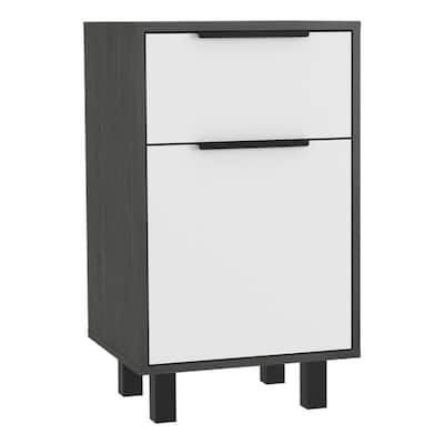 28 Inch White Wood Nightstand with Drawer and Door Modern Bedside Table with Soft Close Drawer and Storage Shelves