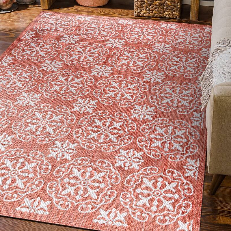 World Rug Gallery Transitional Geometric Textured Flat Weave Indoor/Outdoor Area Rug