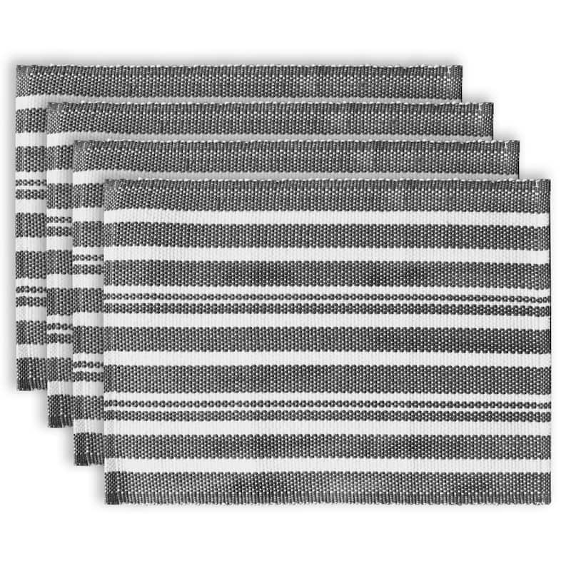 Fabstyles Broadway Set of 4 Stripe Cotton Placemats - 13x19 - Set of 4 - Grey