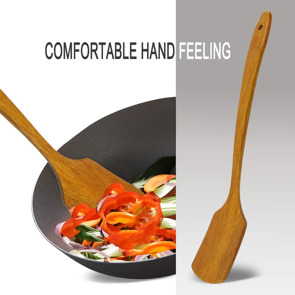 Wooden Turner Stir Frying Wok Spatula Kitchen Pan Cooking Baking Brown - 14.8" x 3.5"(L*W)