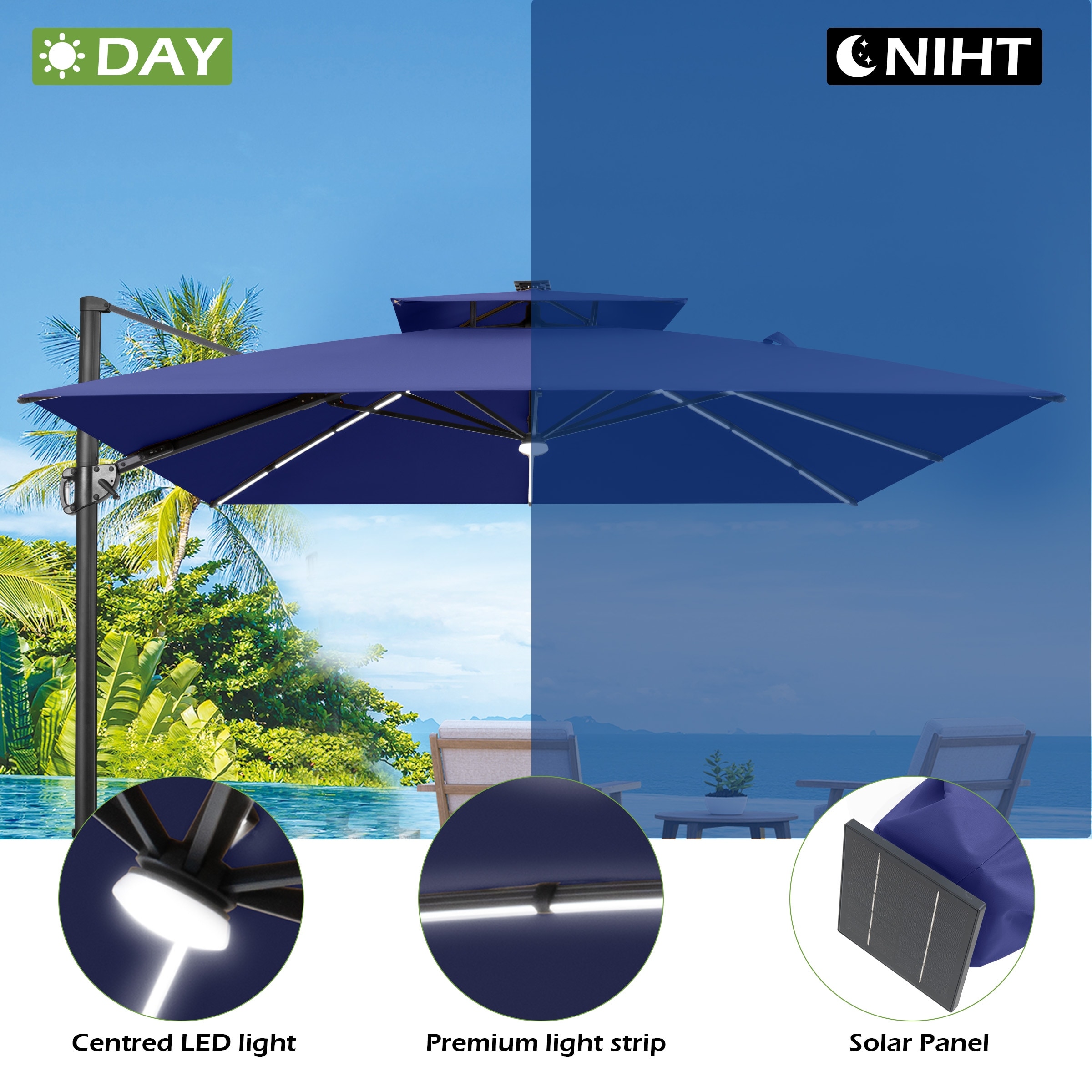 lighted patio umbrella tilt Galtech 936 Featuring a classic scalloped canopy with contrasting trim Stella 9ft Solar Patio Umbrella