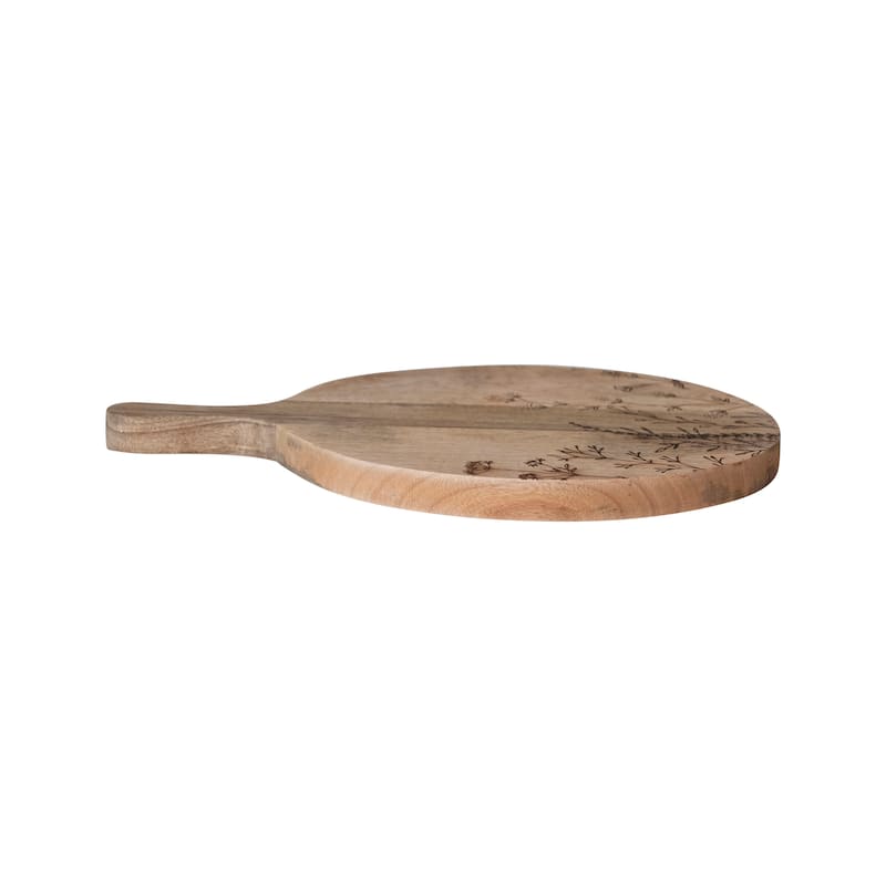 Mango Wood Cheese Board with Laser Etched Flowers - 15.8"L x 11.8"W x 0.8"H