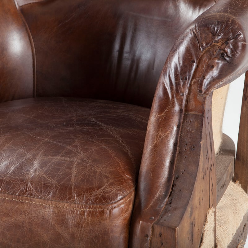 World Interiors Distressed Tobacco Leather Deconstructed Club Chair