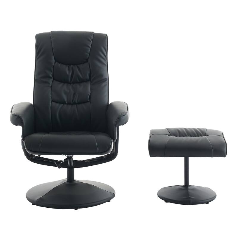 Recliner Chair with Ottoman - 360° Swivel Massage Lounge Chair with 5-Point Vibration & Heated Seat, 140° Adjustable PU Recliner