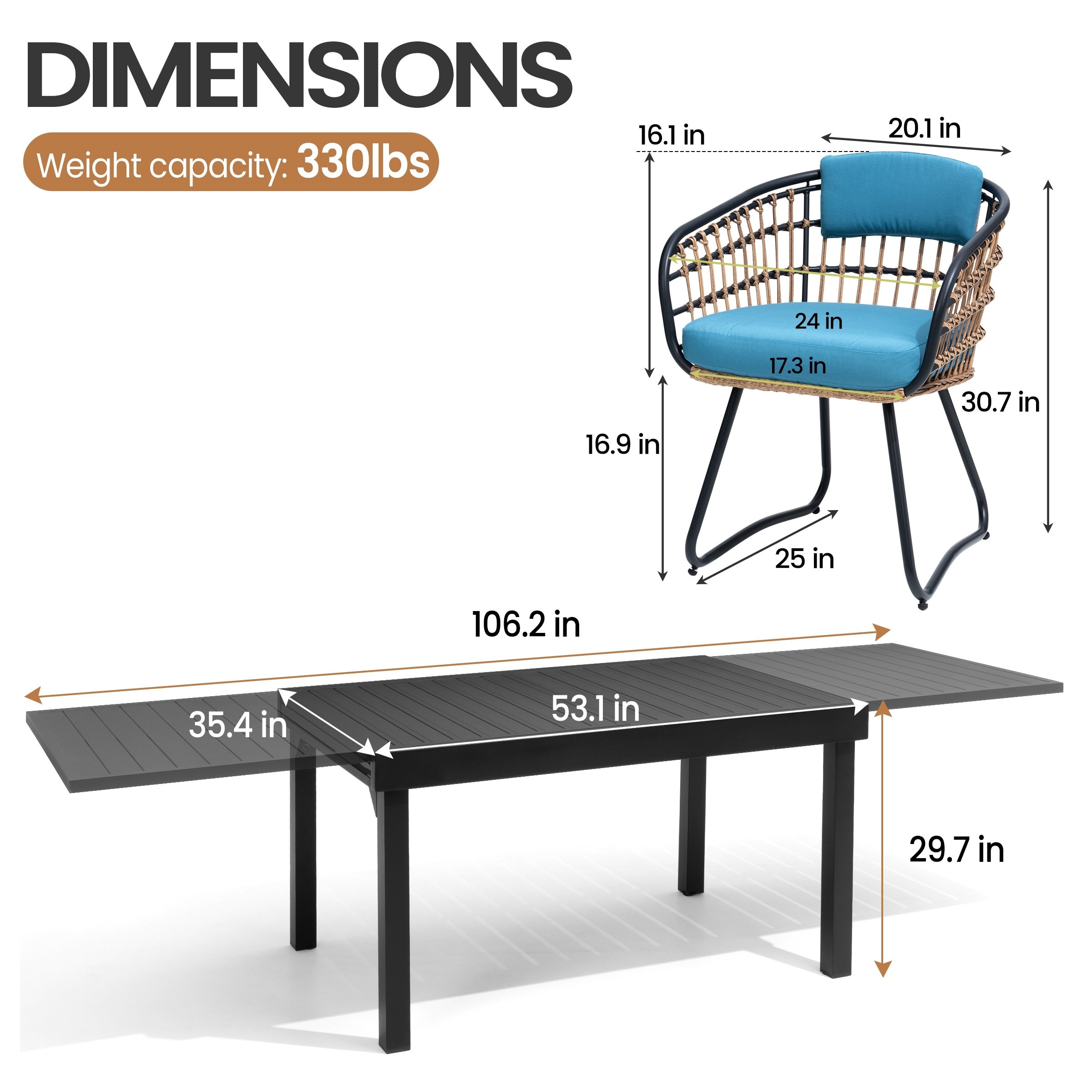 5/7/11-Piece Set Outdoor Extendable Patio Dining Table Set with Rattan Chairs