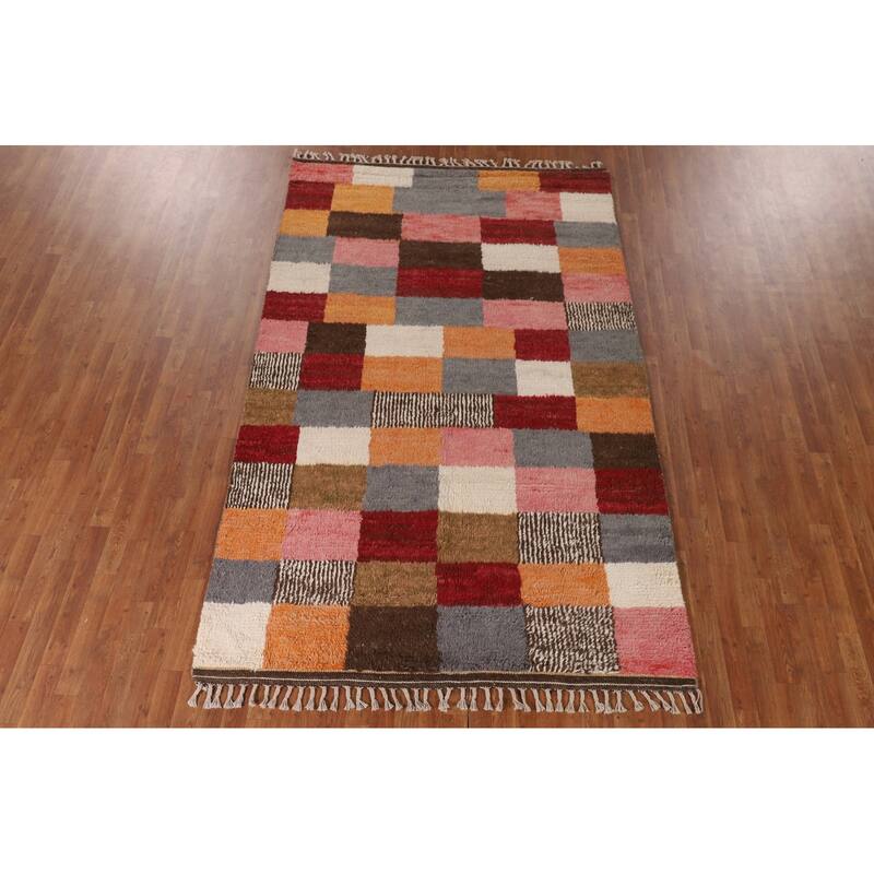 Checkered Moroccan Oriental Area Rug Handmade Geometric Wool Carpet - 5'10" x 9'7"