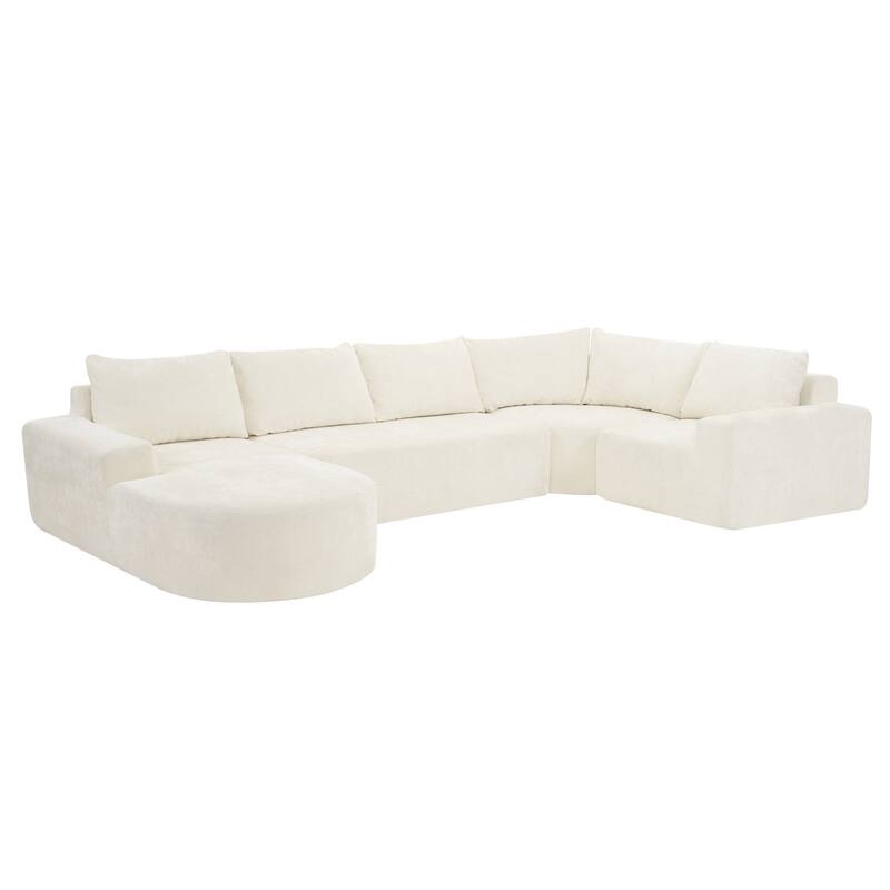 Chenille U-shaped Sofa, Cloud Sectional Sofa Set Upholstered Deep Seat Couches with 6 Pillow Recliner Sofa for Living Room